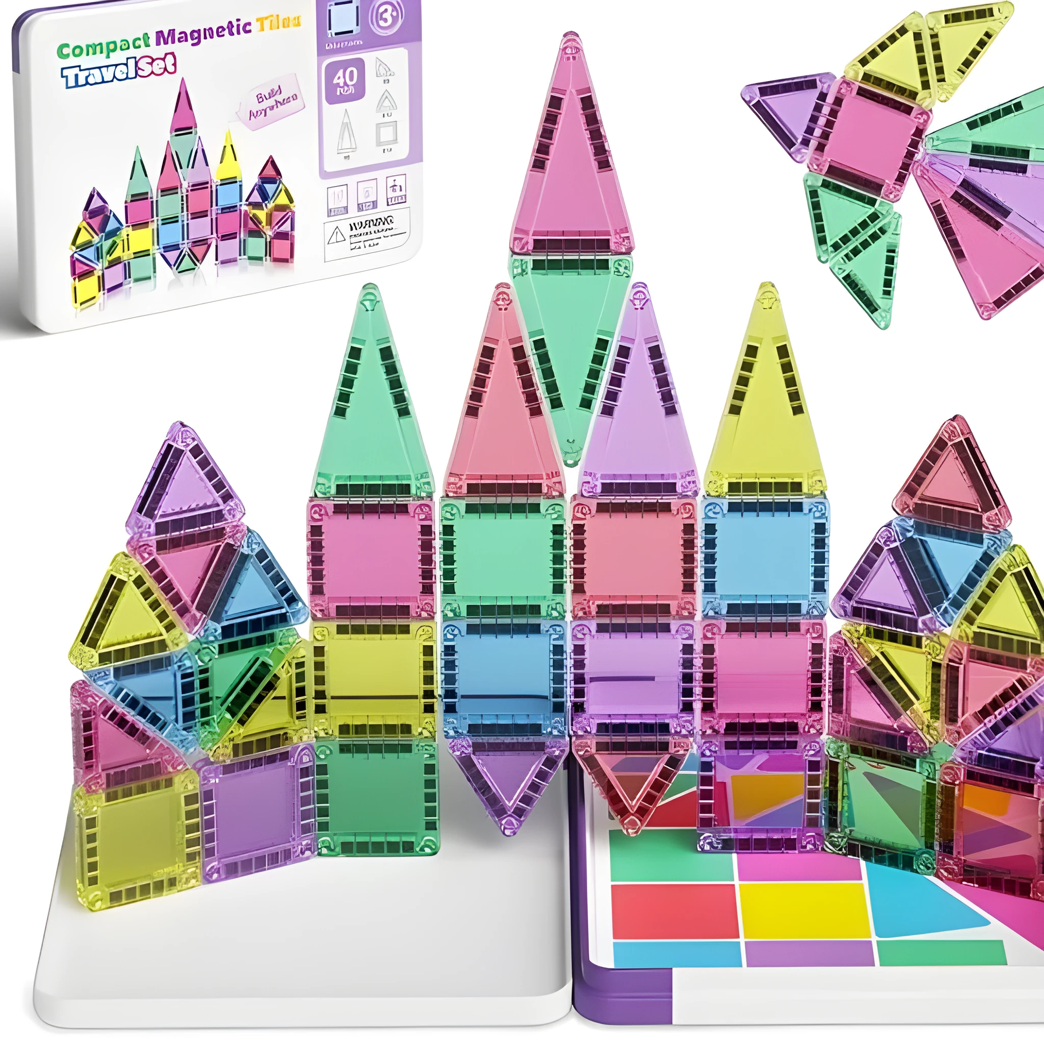 Educational magnetic building blocks toy plastic set with 20 to 74 pieces for sensory development