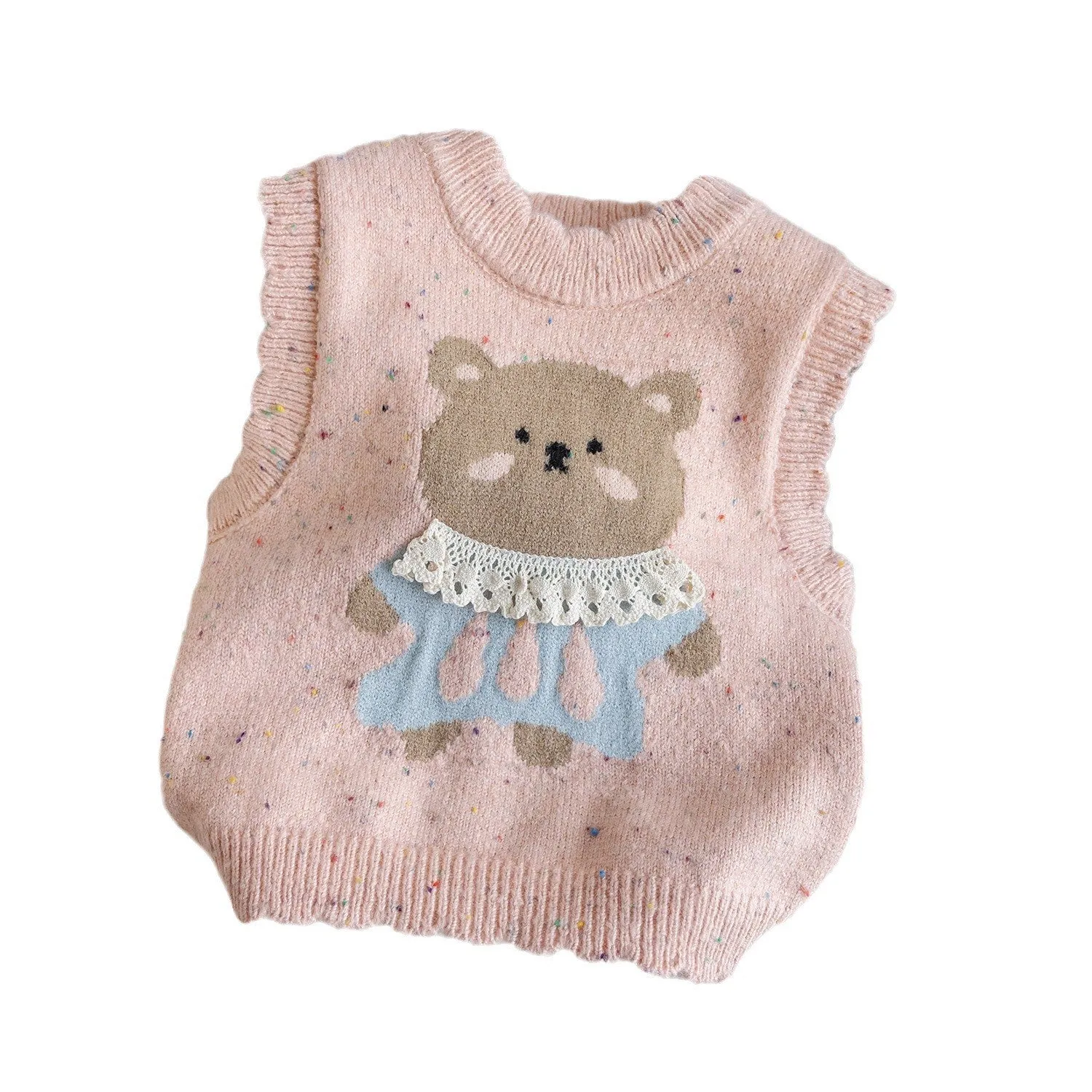 Girls cotton knitted vest with cartoon print in beige colour for toddlers
