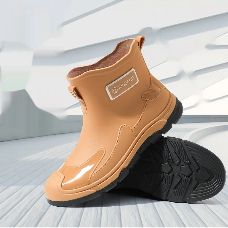 Adult waterproof wading boots with PVC rubber upper and integrated plastic sole in minimalist Korean style