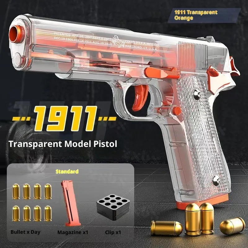 Automatic loading shell ejecting toy gun in black with soft elastic projectiles