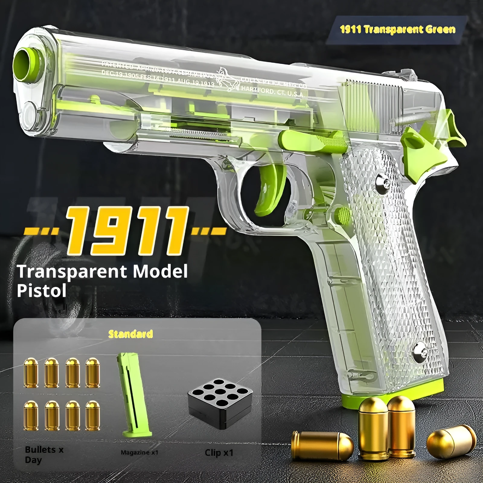 Automatic loading shell ejecting toy gun in black with soft elastic projectiles