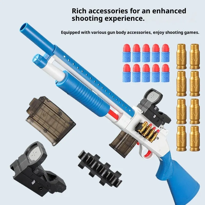 Sliding loaded throw shell soft elastic toy model 48cm plastic with two magazines and soft bullets Laifu Brown