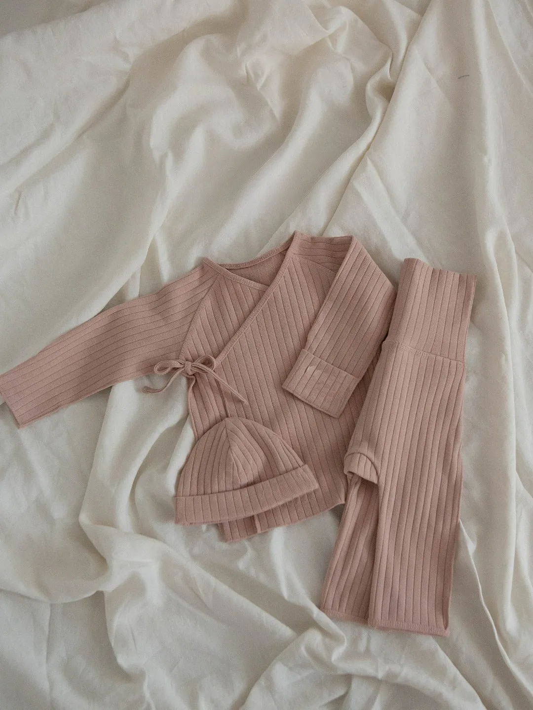 Korean style baby unisex dralon warmer set top pants hat polyester fibre solid colour beige
