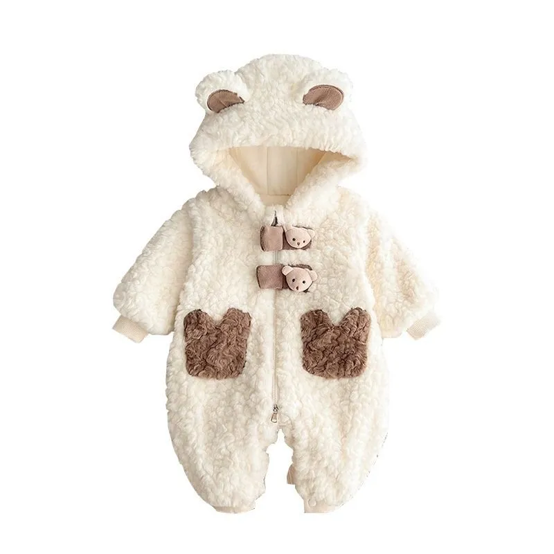 Fleece lined padded rompers coat for babies with zipper closure, long sleeves, colour pf296