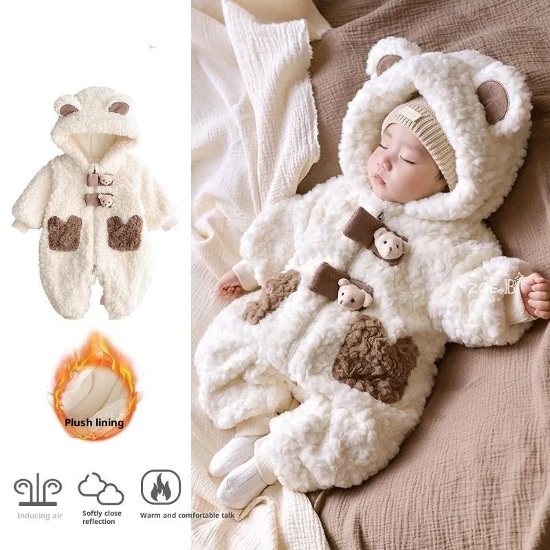 Fleece lined padded rompers coat for babies with zipper closure, long sleeves, colour pf296
