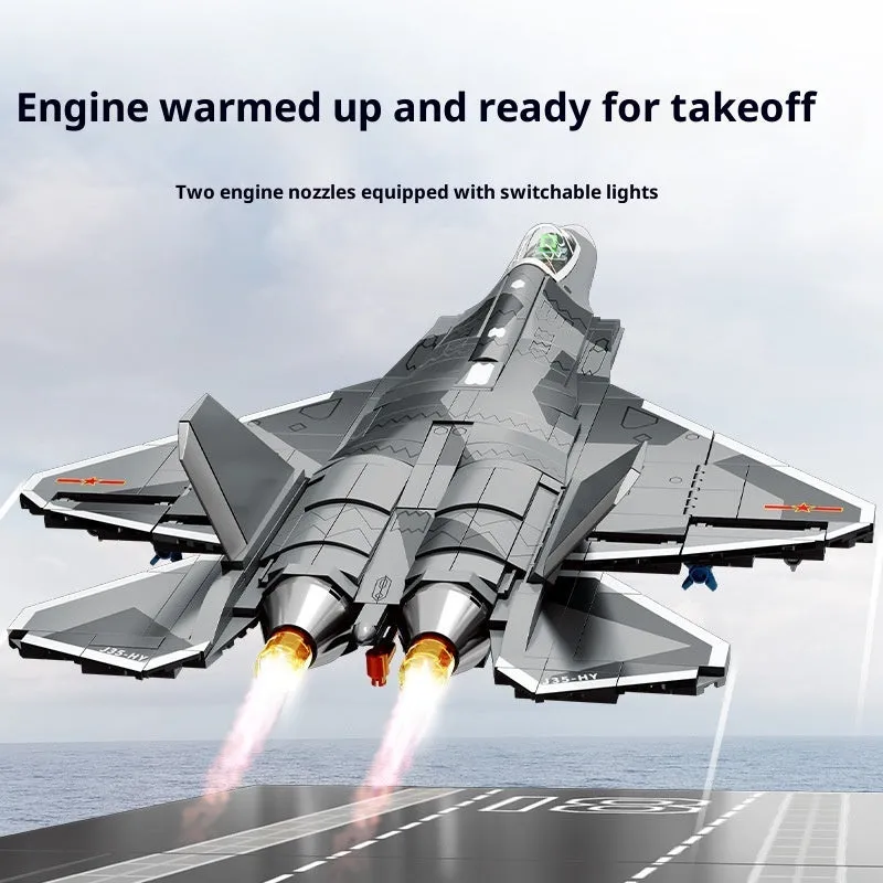 Military shipborne fighter assembly building blocks toy J50 6th generation fighter in colour box