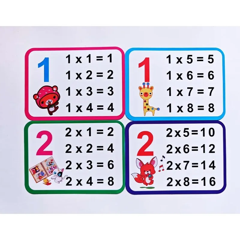 28 paper children's recognition literacy cards covering English and number learning laid out on a flat surface