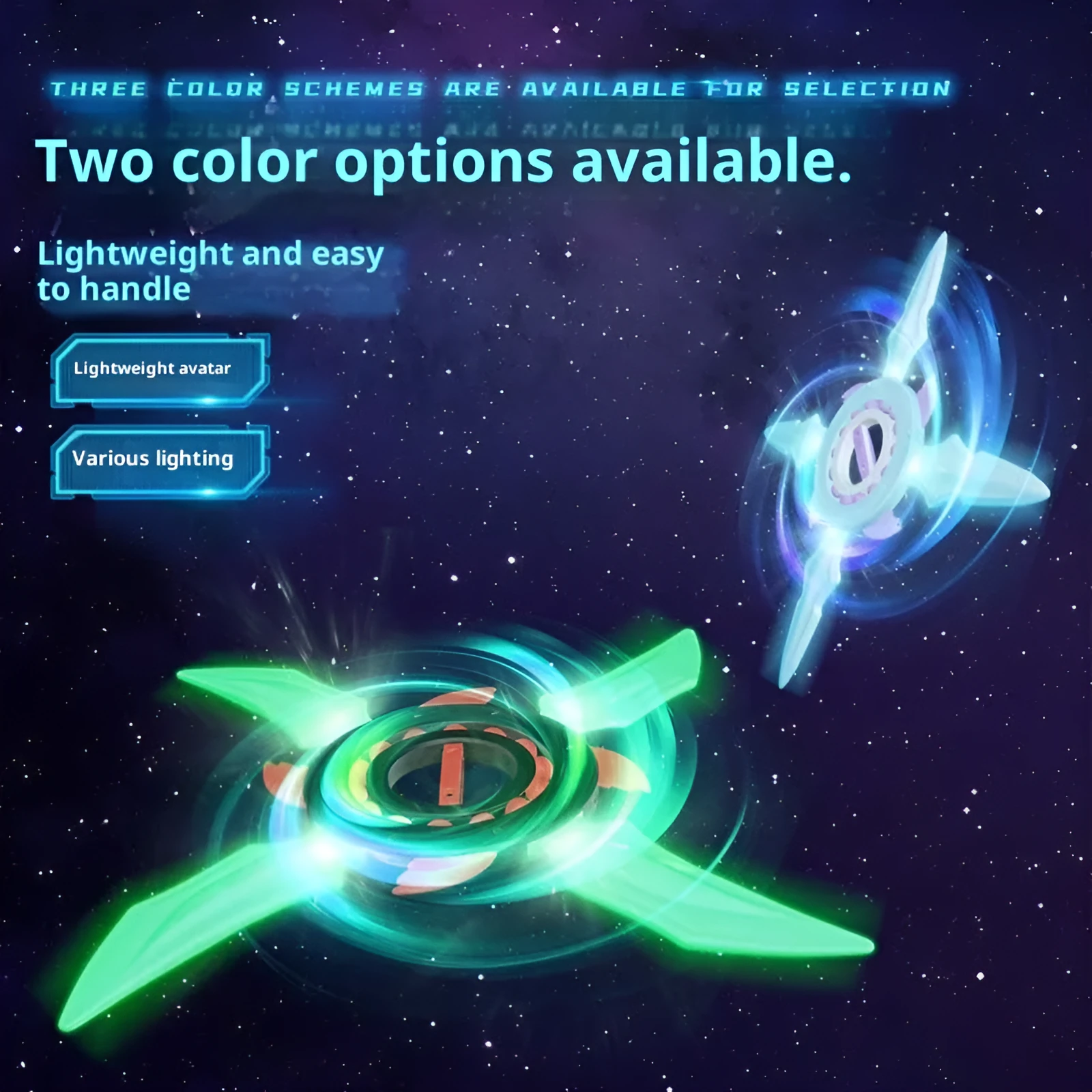 Cool light flywheel shuriken colorful luminous toy in cool black with spinning lights