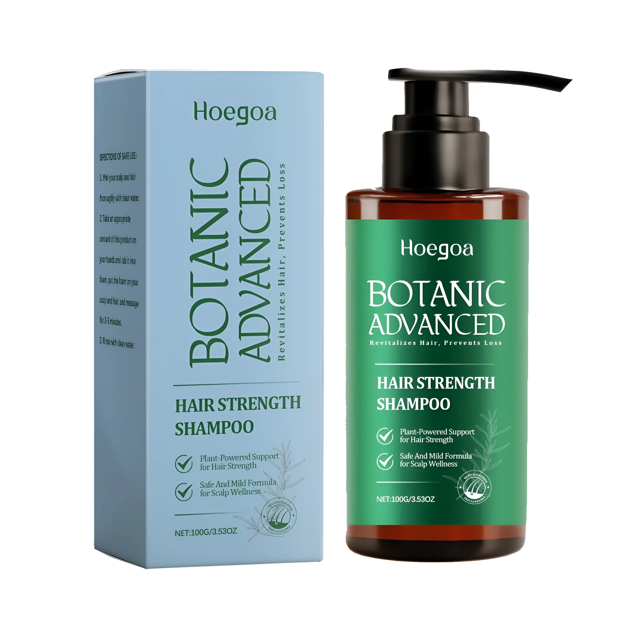 100g bottle of hair strength shampoo with rosemary, aloe and ginger root extracts
