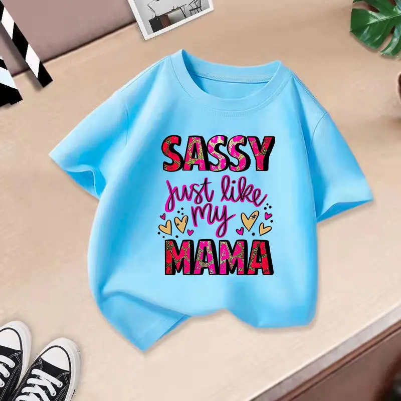 Girls' cotton short sleeve round neck cartoon print t-shirt in pink, suitable for height 100-150cm