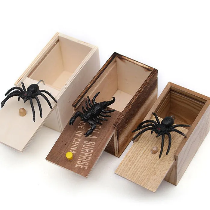 Small camellia wood trick box with spider prank for youth
