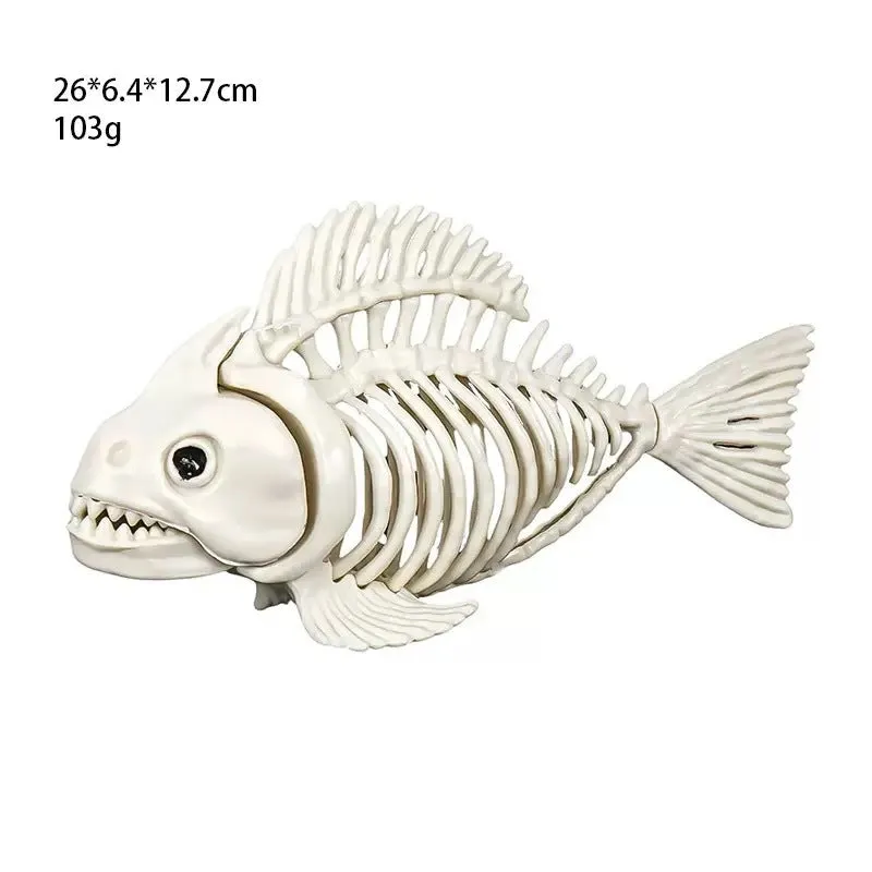Plastic American-style animal skeleton Halloween decorations featuring bat, bear, cat, cattle, duck, fish, flying dragon, scorpion, small wax dog, snake, and spider