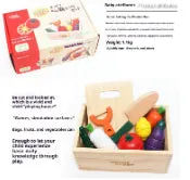 Children's wooden magnetic fruit and vegetable slicer toy on a table
