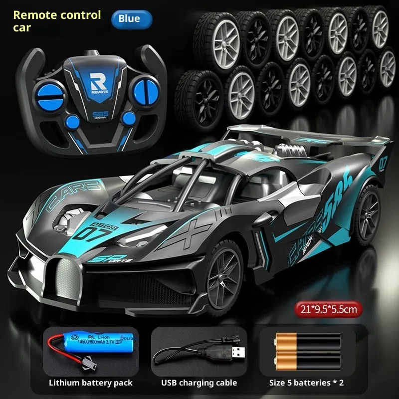Children's remote control car toy in green with four-way charging and wireless remote