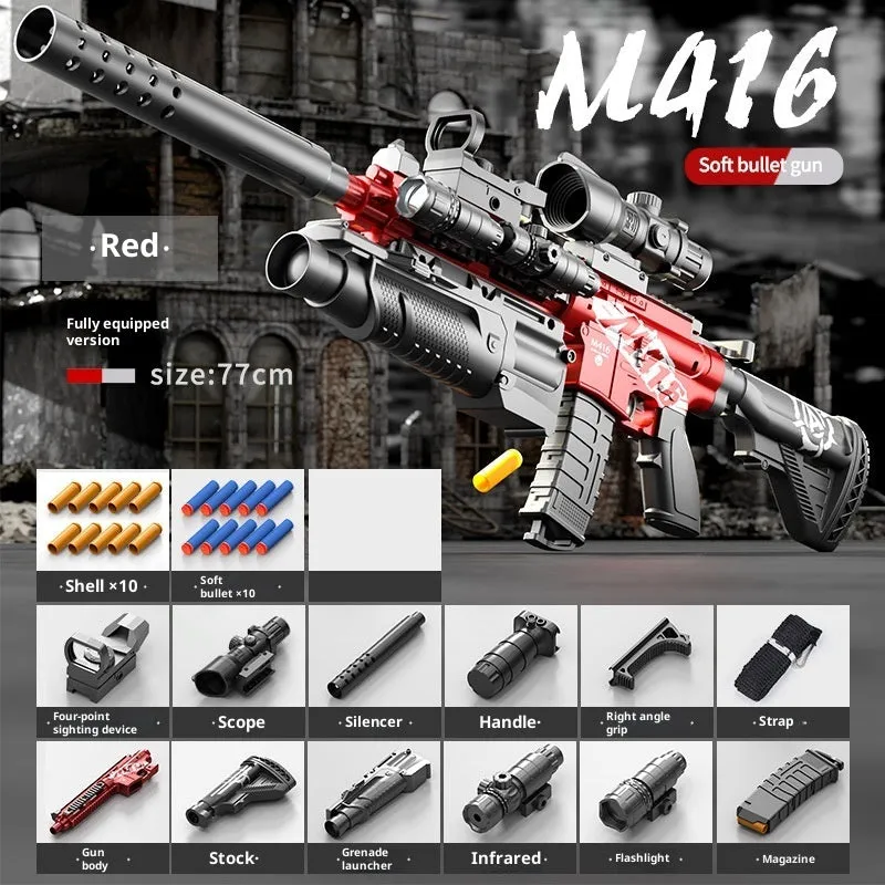 Manual bolt throwing shell soft bullet gun M416 sand colour plastic toy with accessories