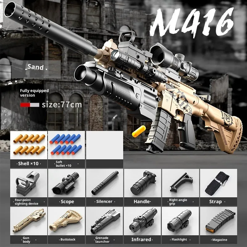 Manual bolt throwing shell soft bullet gun M416 sand colour plastic toy with accessories