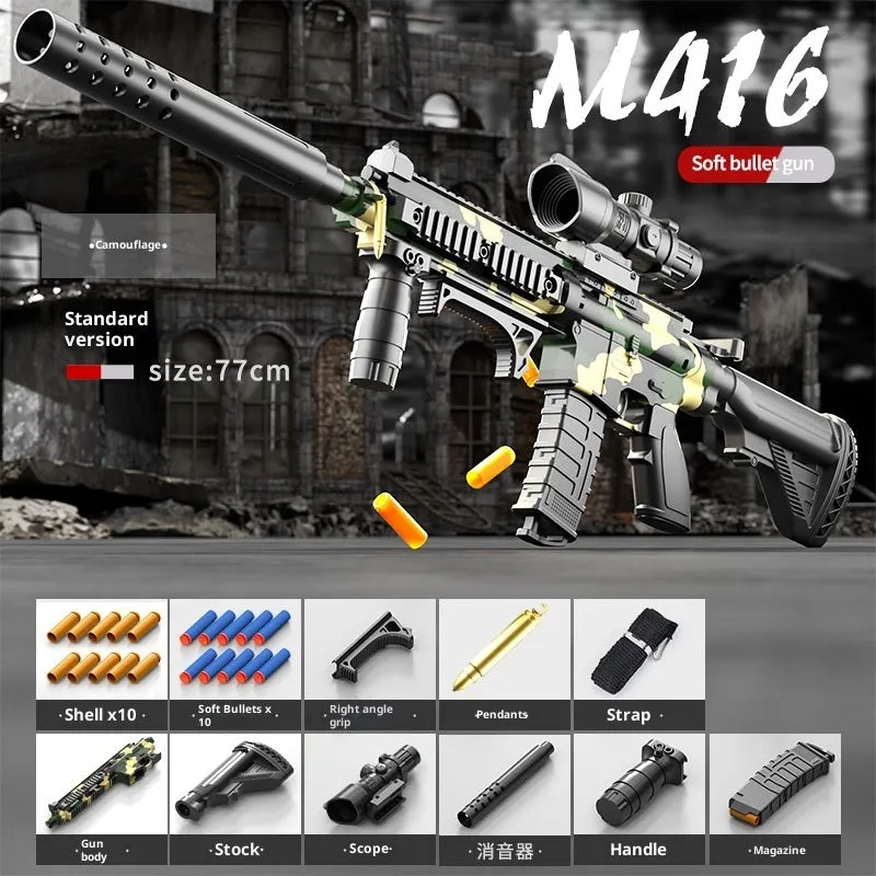 Manual bolt throwing shell soft bullet gun M416 sand colour plastic toy with accessories