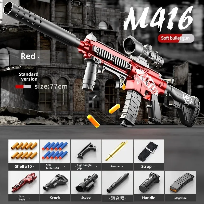 Manual bolt throwing shell soft bullet gun M416 sand colour plastic toy with accessories
