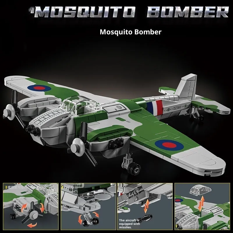 Building blocks Mosquito Bomber aircraft model 526 pieces blue for teenagers