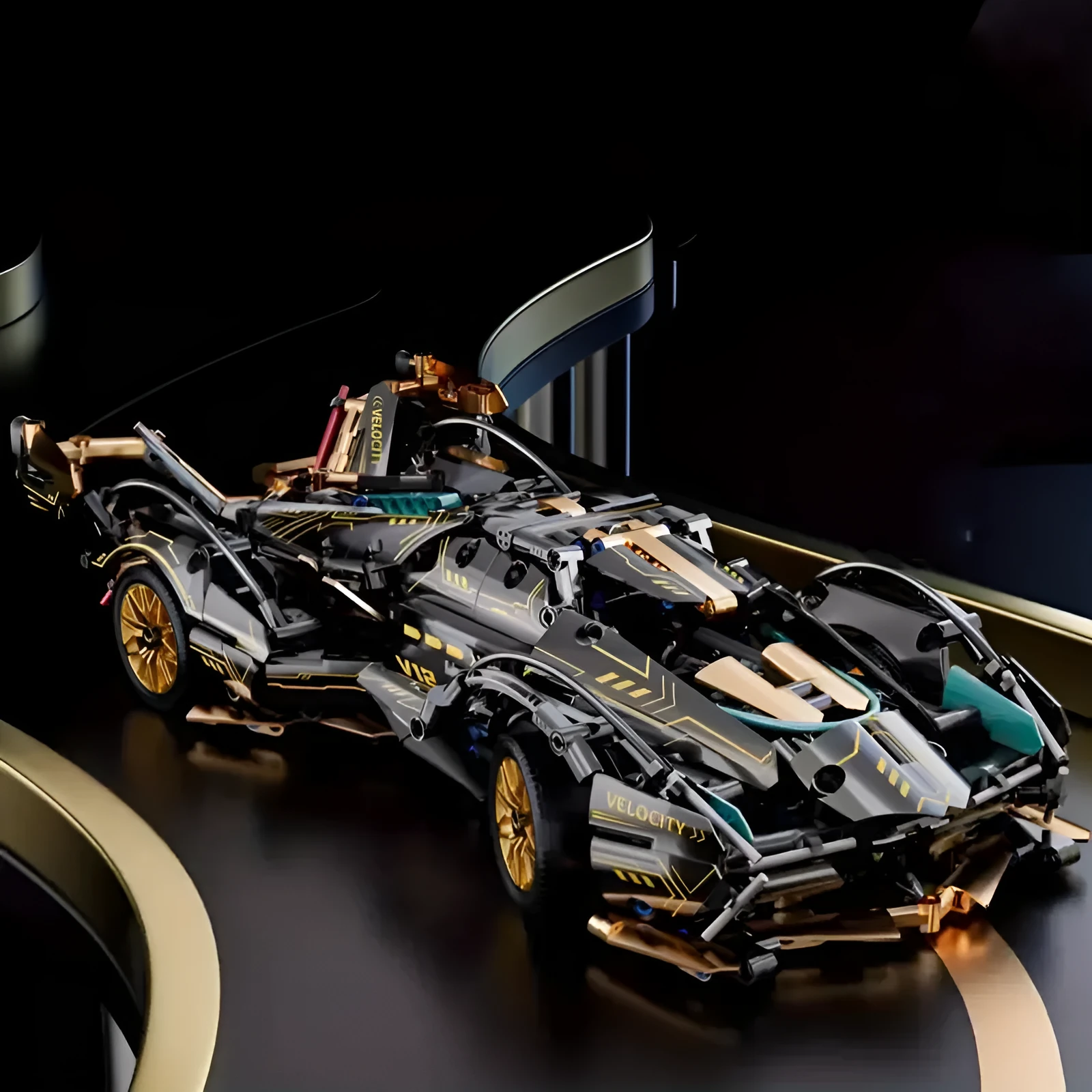 Remote control building block sports car racing toy set in colour box packaging, ABS plastic construction
