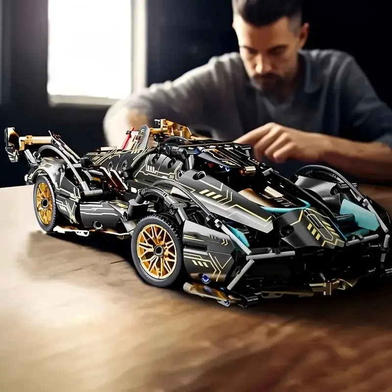 Remote control building block sports car racing toy set in colour box packaging, ABS plastic construction