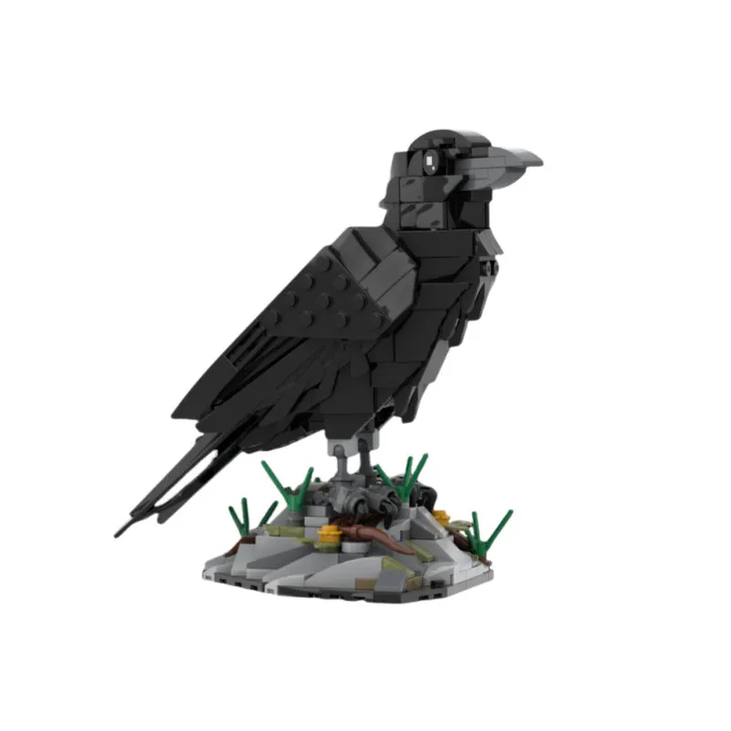 Small particle creative crow model assembled toy building block set in crow colour on white background