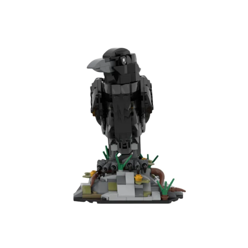 Small particle creative crow model assembled toy building block set in crow colour on white background
