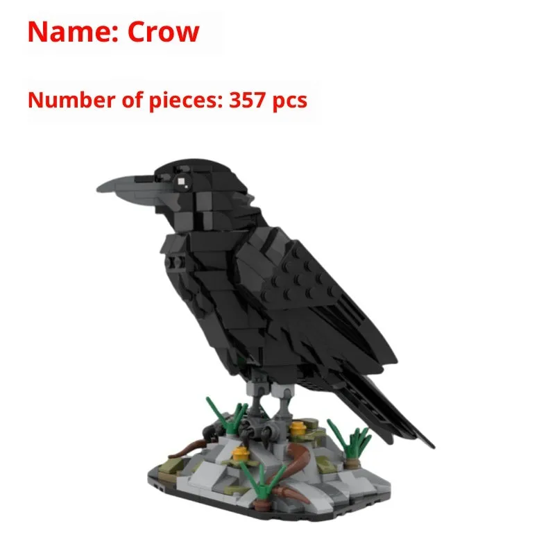 Small particle creative crow model assembled toy building block set in crow colour on white background