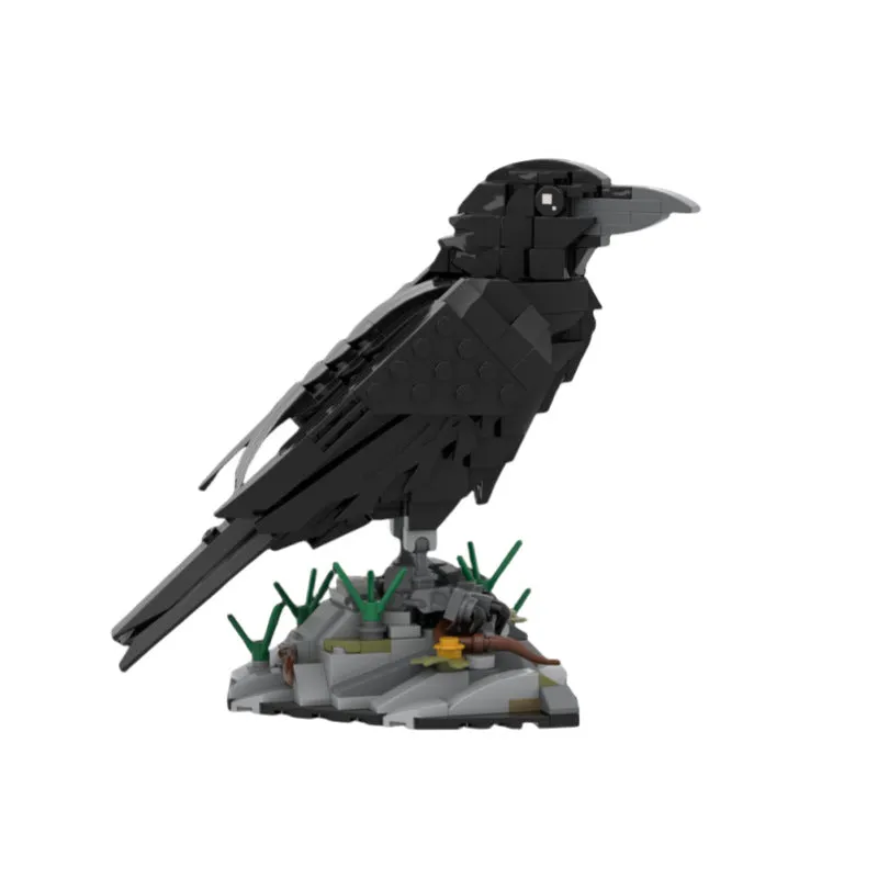 Small particle creative crow model assembled toy building block set in crow colour on white background