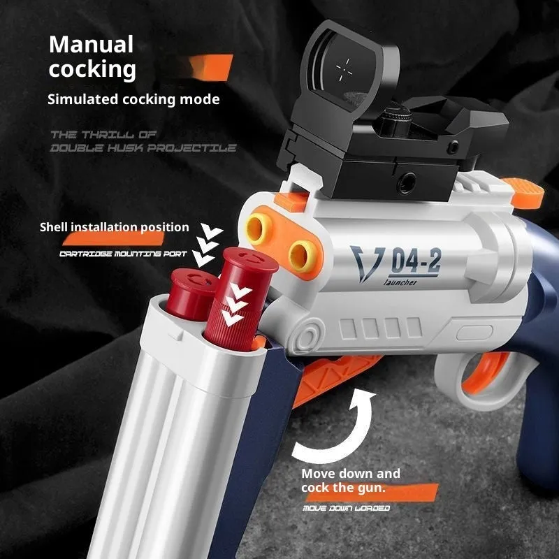 Double-tube plastic toy gun with soft foam bullets and holographic sight
