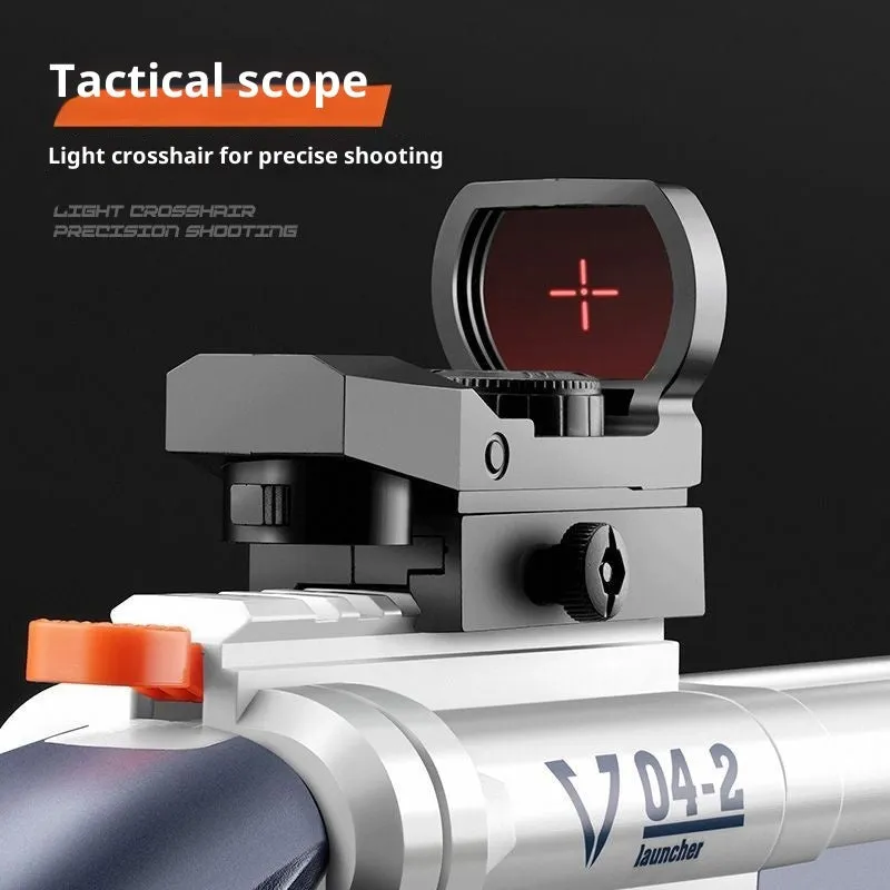 Double-tube plastic toy gun with soft foam bullets and holographic sight