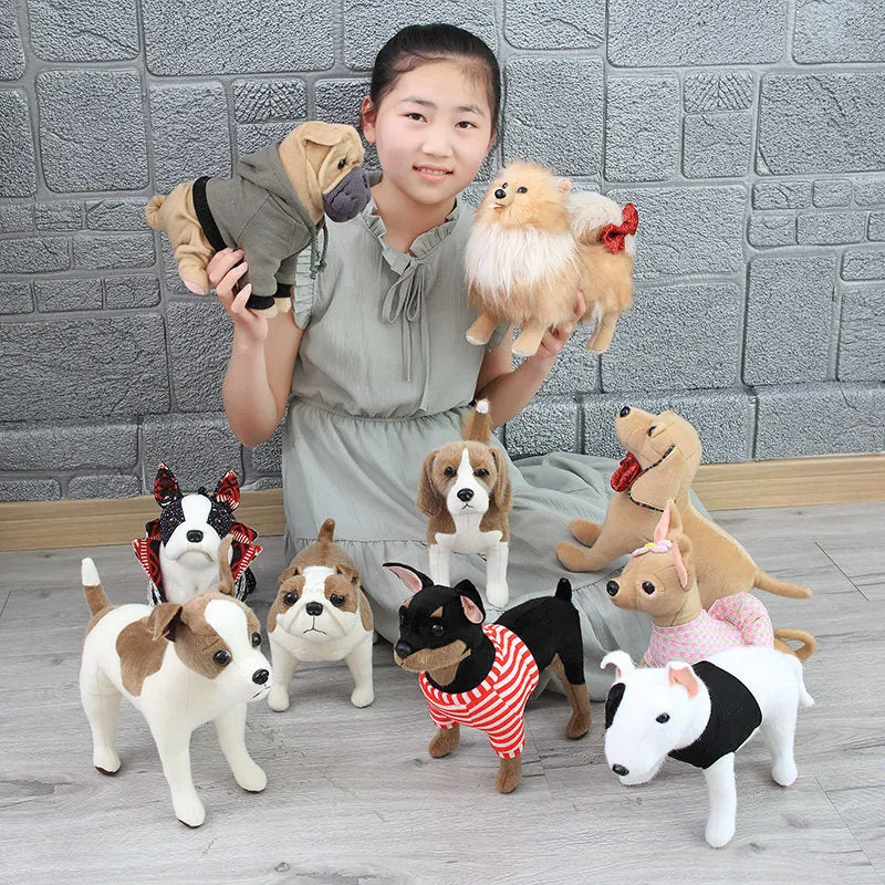 Dressing artificial dog plush toy in mink fur, bulldog style, large size 55-60cm, displayed on a surface