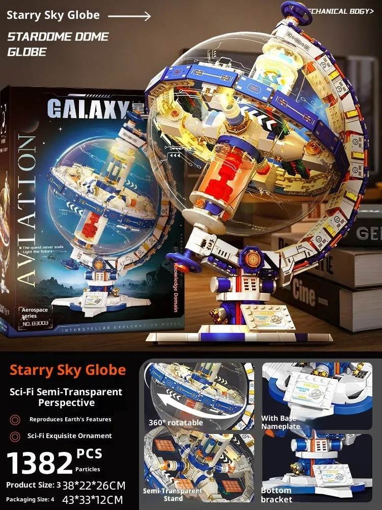 Space Dawn Earth Instrument building block model set in colour box packaging, plastic small particle blocks.