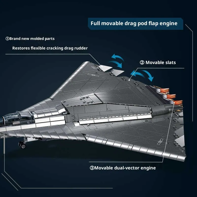 J-36 sixth generation stealth fighter building block model with 1182 small plastic particles in colour box