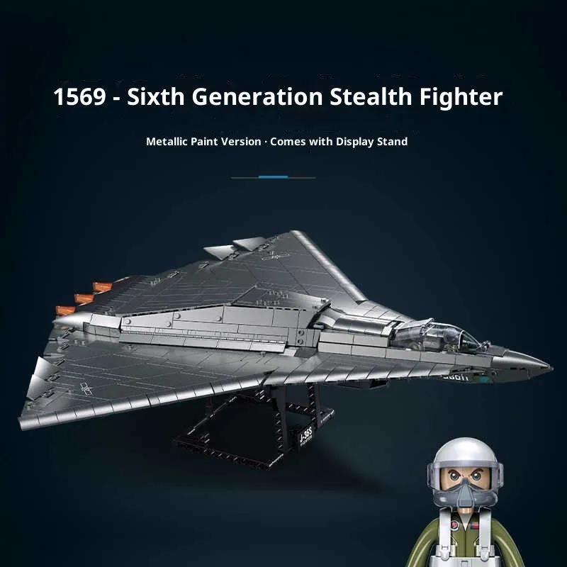 J-36 sixth generation stealth fighter building block model with 1182 small plastic particles in colour box
