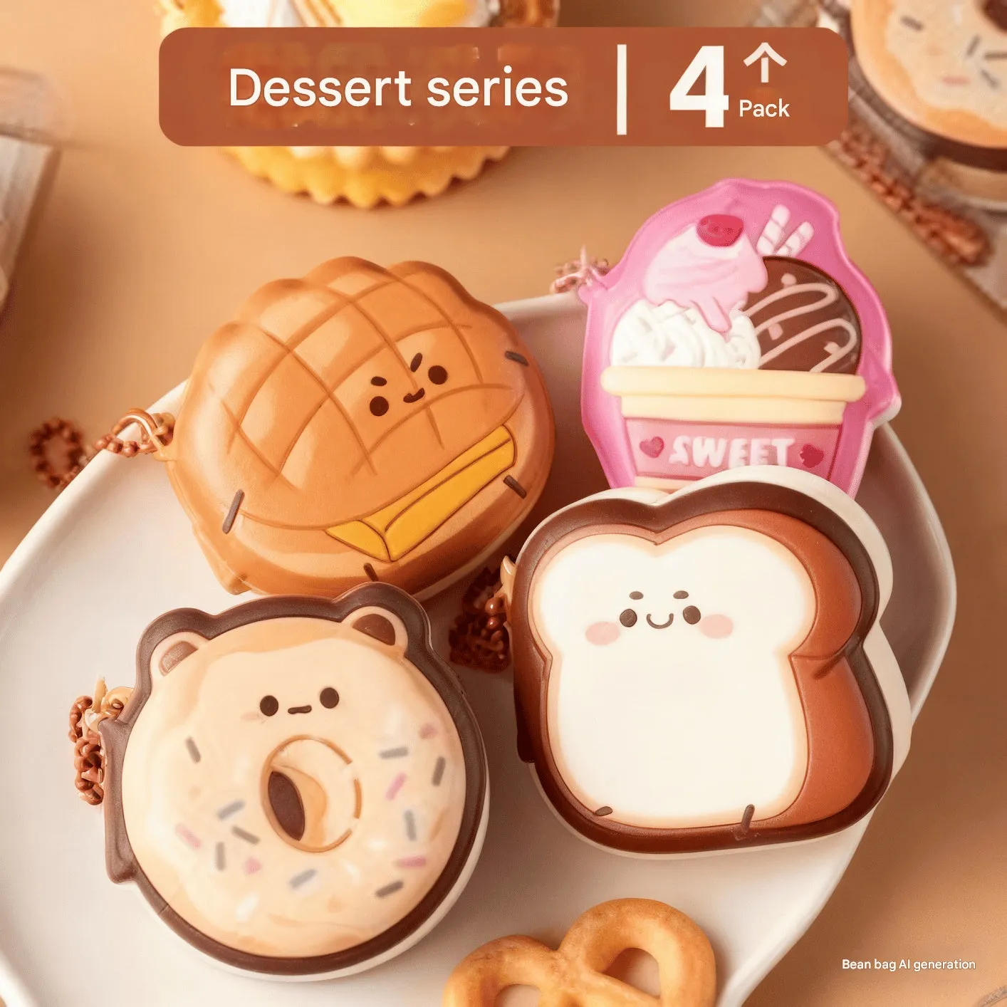 Mini bean-shaped sticky notes notebook set of 4pcs with assorted cute designs