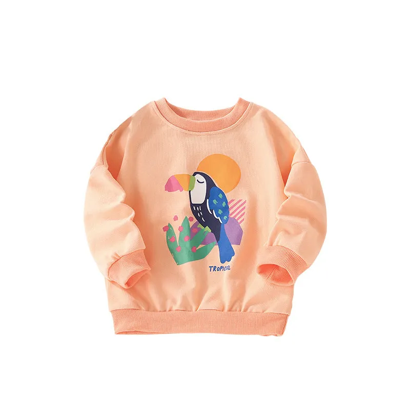 Girls' 100% cotton pullover sweater coat with cartoon animal print in colour 2114021