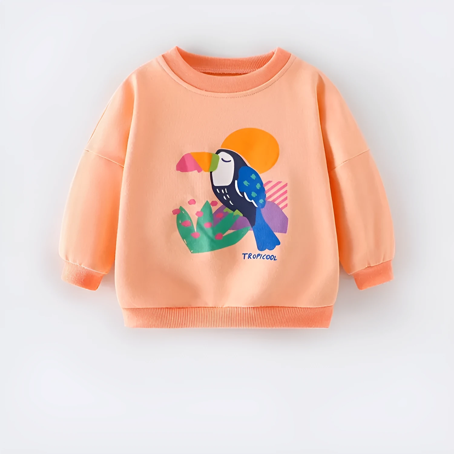 Girls' 100% cotton pullover sweater coat with cartoon animal print in colour 2114021