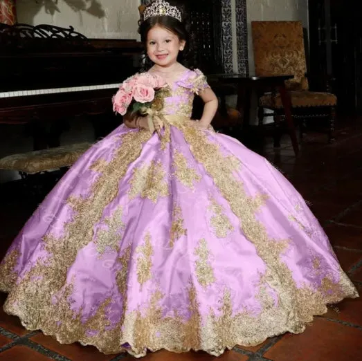Girls floor-length cotton blend pettiskirt evening dress with lace in pink