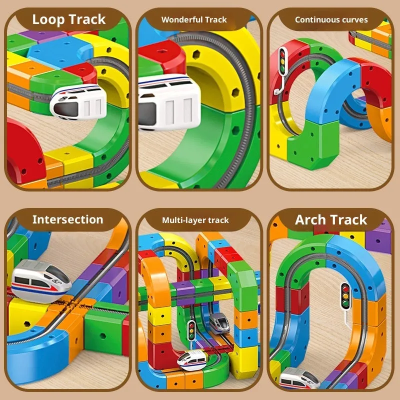Small train track cube electric assembled building block toy set for children aged 4-6, non-magnetic plastic blocks, 51 piece option