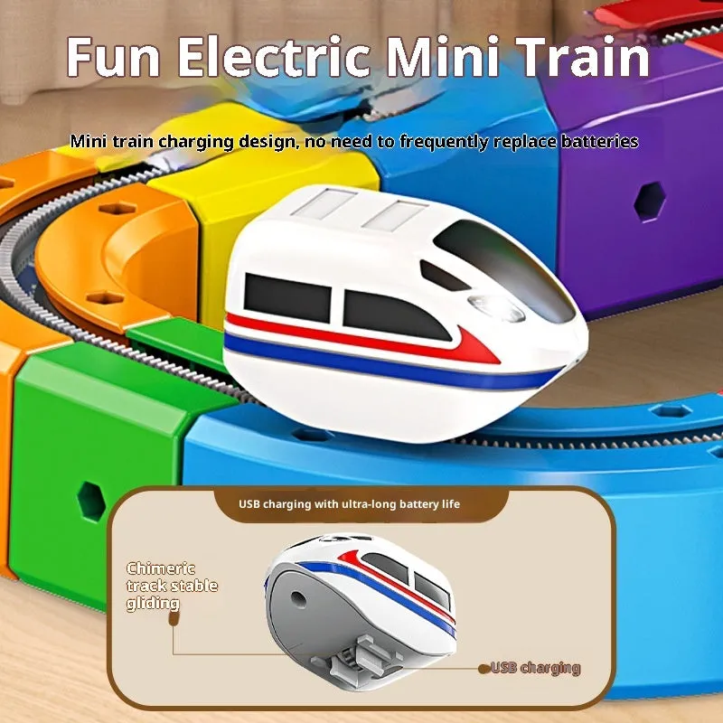 Small train track cube electric assembled building block toy set for children aged 4-6, non-magnetic plastic blocks, 51 piece option