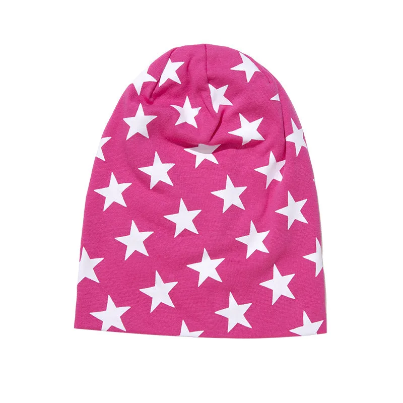 Little star pattern infant hexagonal cap in blue cotton knit, breathable winter beanie for babies