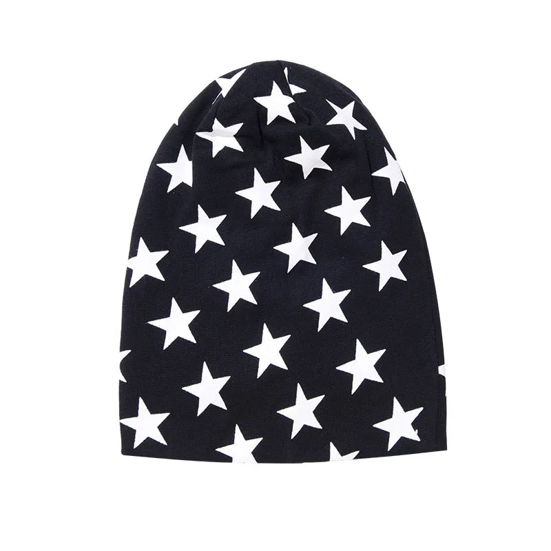Little star pattern infant hexagonal cap in blue cotton knit, breathable winter beanie for babies