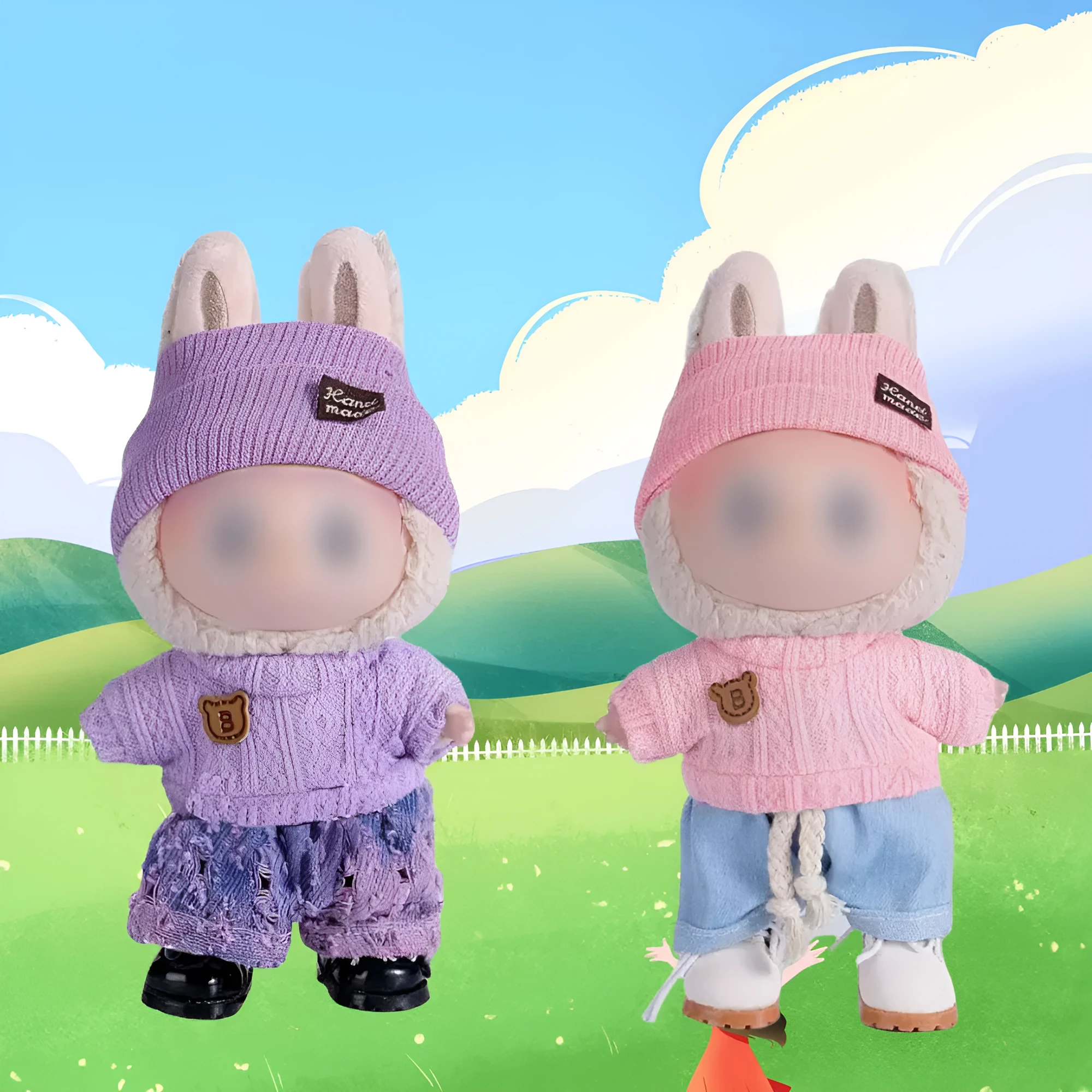 Doll casual dress suit in cloth material, purple sweater colour, with net pocket packaging, for teenager dolls aged 7-14 years