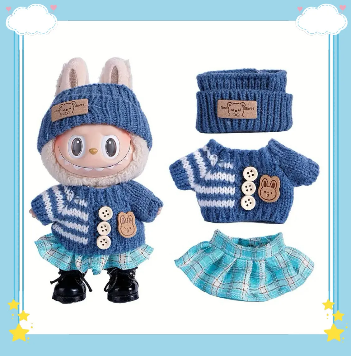 Doll casual dress suit in cloth material, purple sweater colour, with net pocket packaging, for teenager dolls aged 7-14 years