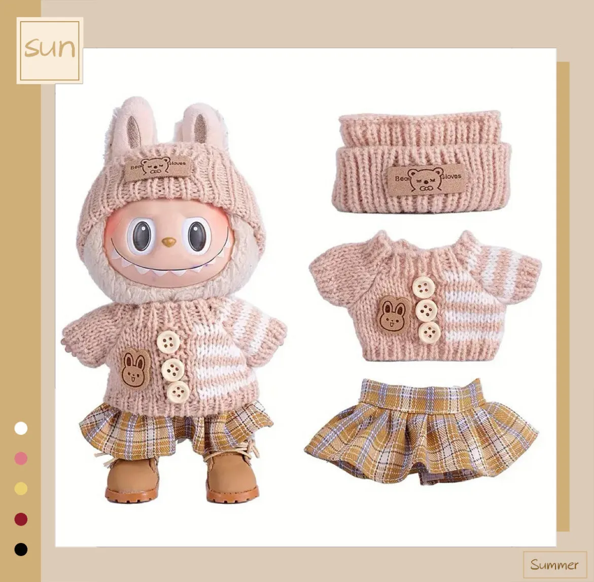 Doll casual dress suit in cloth material, purple sweater colour, with net pocket packaging, for teenager dolls aged 7-14 years