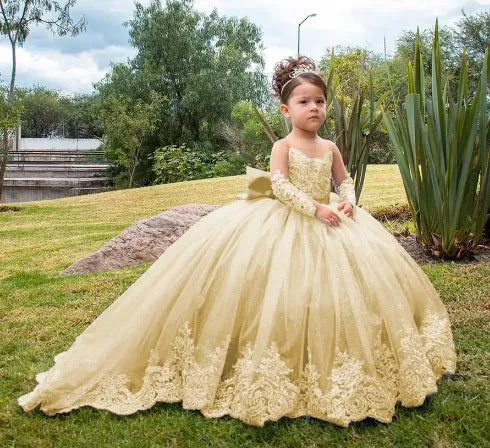 Girls' long small trailing lace mesh bubble skirt in Bean Pink with polyester lining, full front view