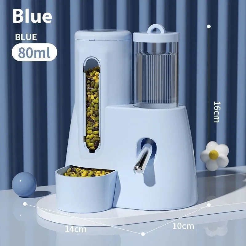 Hamster automatic drinking water feeder and food basin in blue, pink or white PP/PS plastic