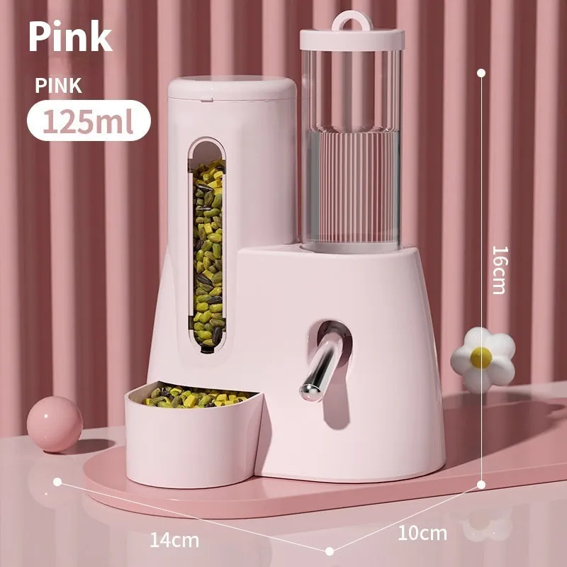 Hamster automatic drinking water feeder and food basin in blue, pink or white PP/PS plastic