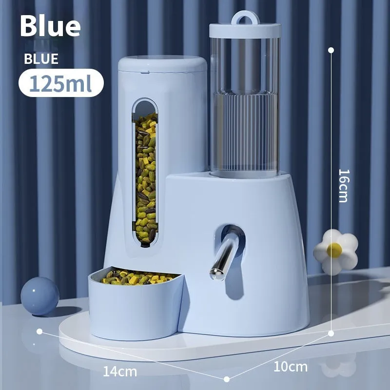 Hamster automatic drinking water feeder and food basin in blue, pink or white PP/PS plastic